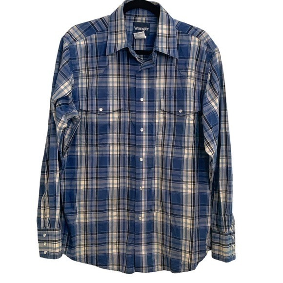 Wrangler Pearl Snap Long‎ Sleeve Shirt Blue  Size Large - Picture 1 of 10